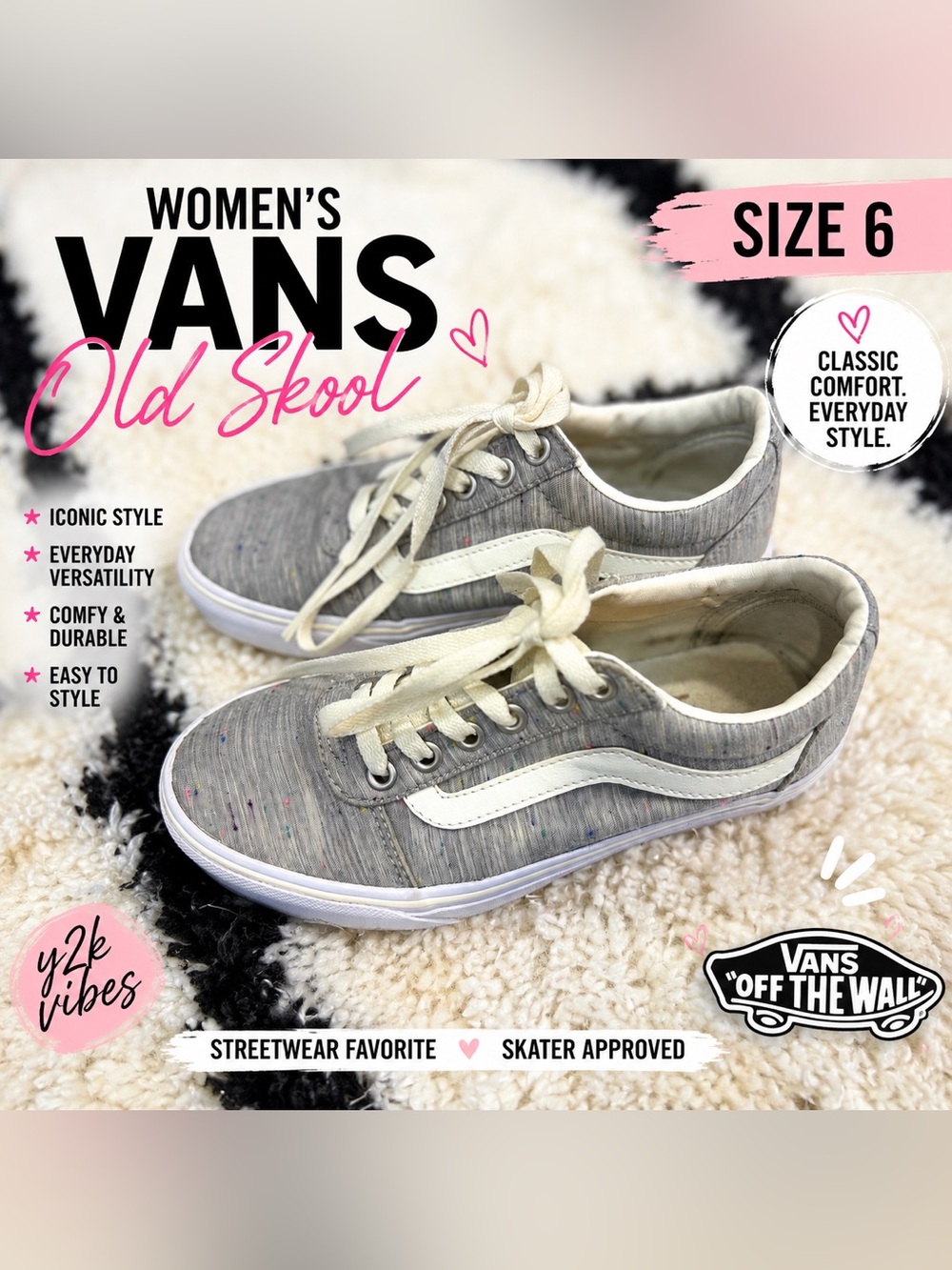 Women’s Vans Old Skool Speckled Jersey Sneakers – Size 6 – Gray/White